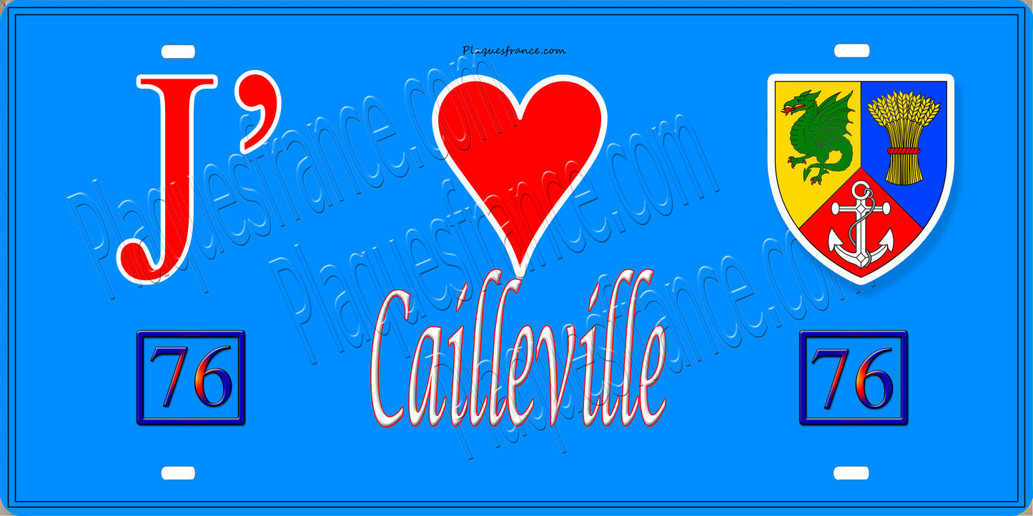 Plaque métal décorative 15X30 J' ❤️ Cailleville, Seine Maritime (76) bleu