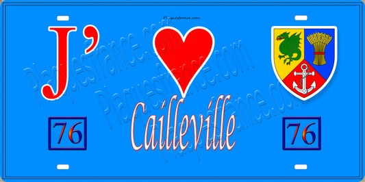 Plaque métal décorative 15X30 J' ❤️ Cailleville, Seine Maritime (76) bleu