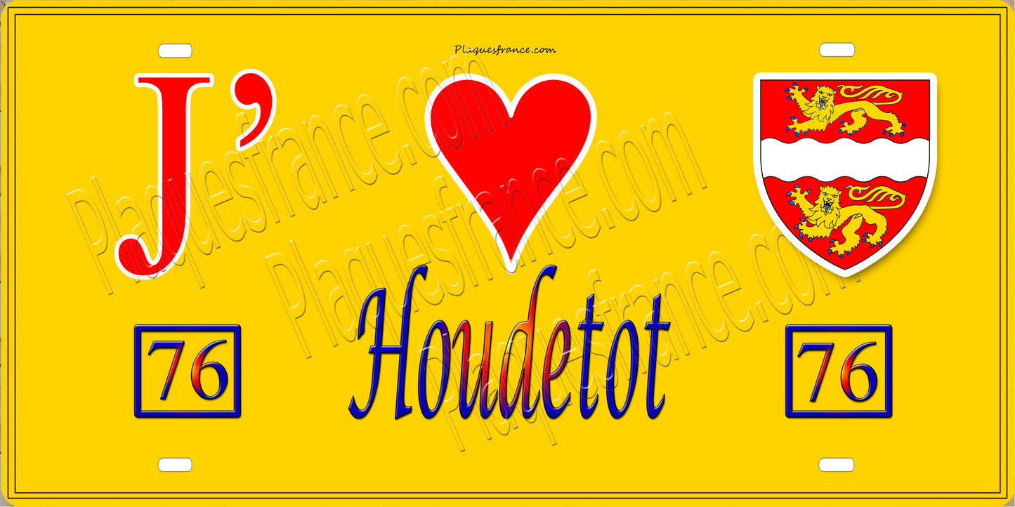 Plaque métal décorative 15X30 J' ❤️ Houdetot, Seine Maritime (76) jaune