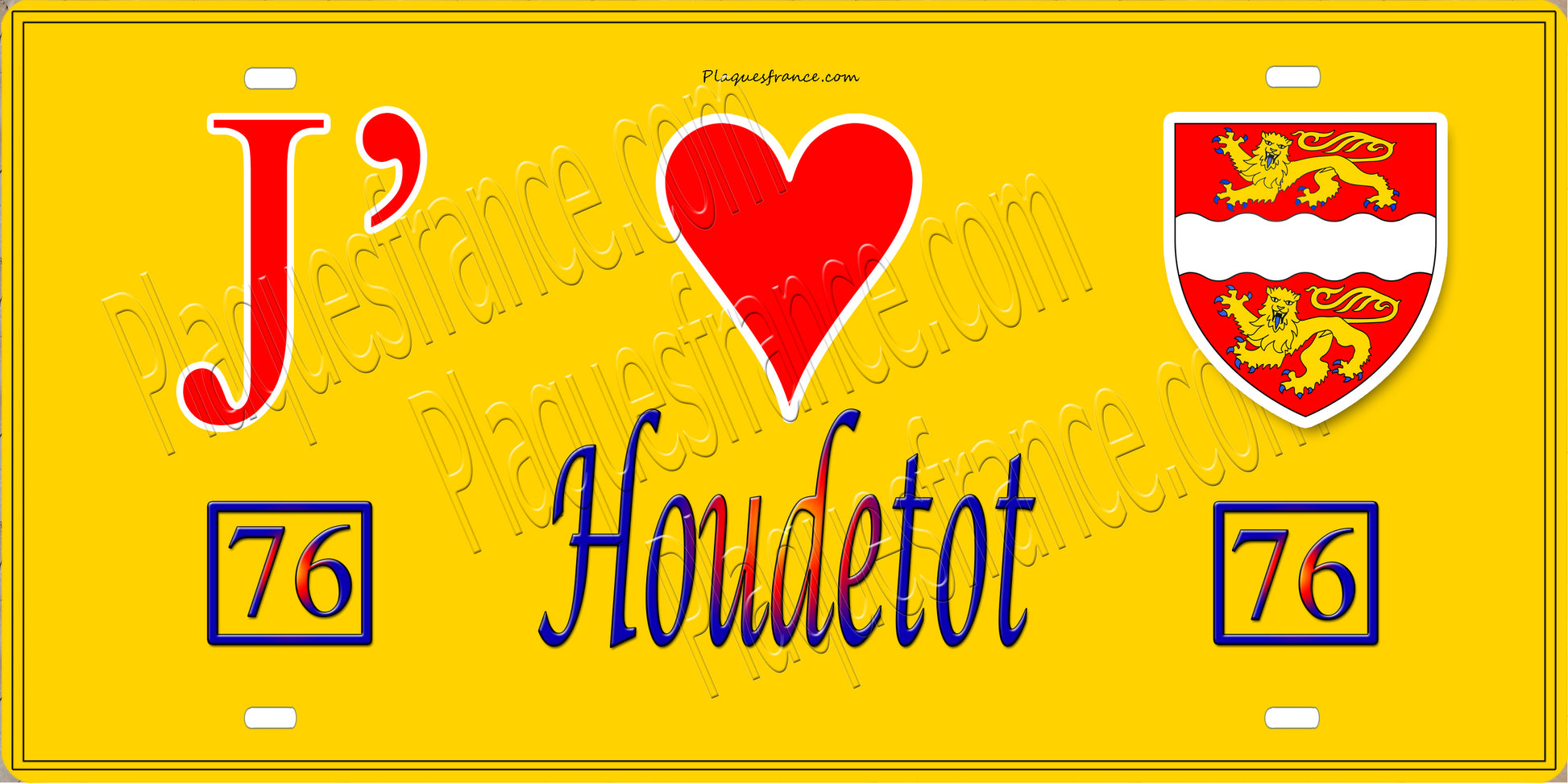 Plaque métal décorative 15X30 J' ❤️ Houdetot, Seine Maritime (76) jaune