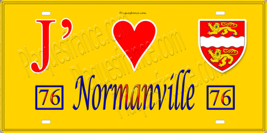 Plaque métal décorative 15X30 J' ❤️ Normanville, Seine Maritime (76) jaune