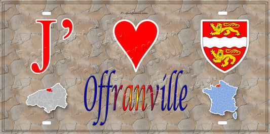 Plaque métal décorative 15x30 J' ❤️ Offranville, Seine Maritime (76) antque carte
