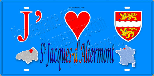 Plaque métal décorative 15x30 J' ❤️ Saint-Jacques-d'Aliermont, Seine Maritime (76) bleu carte