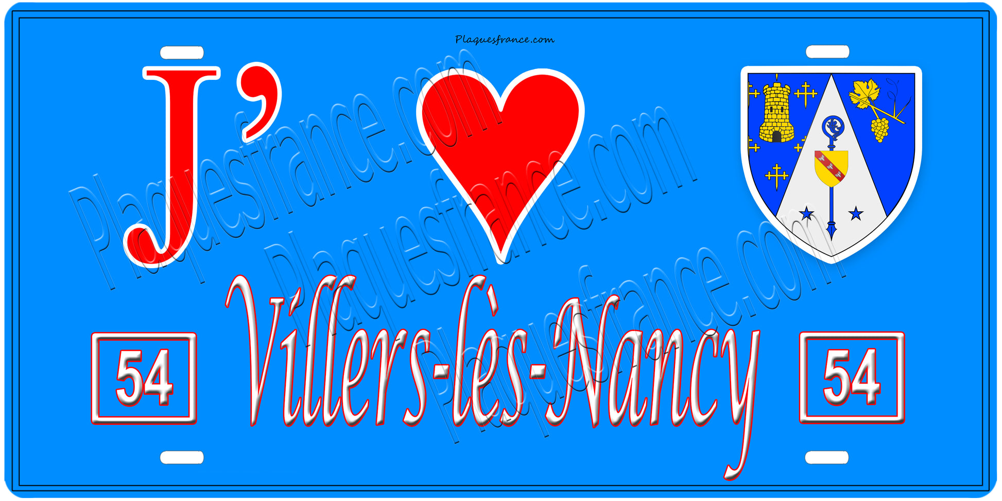 Plaque métal décorative, J' ❤️Villers-lès-Nancy, Meurthe et Moselle, fond  mur bleu 54