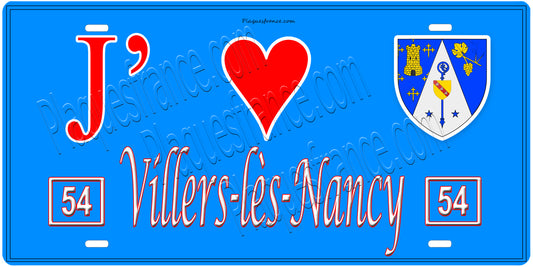 Plaque métal décorative, J' ❤️Villers-lès-Nancy, Meurthe et Moselle, fond  mur bleu 54