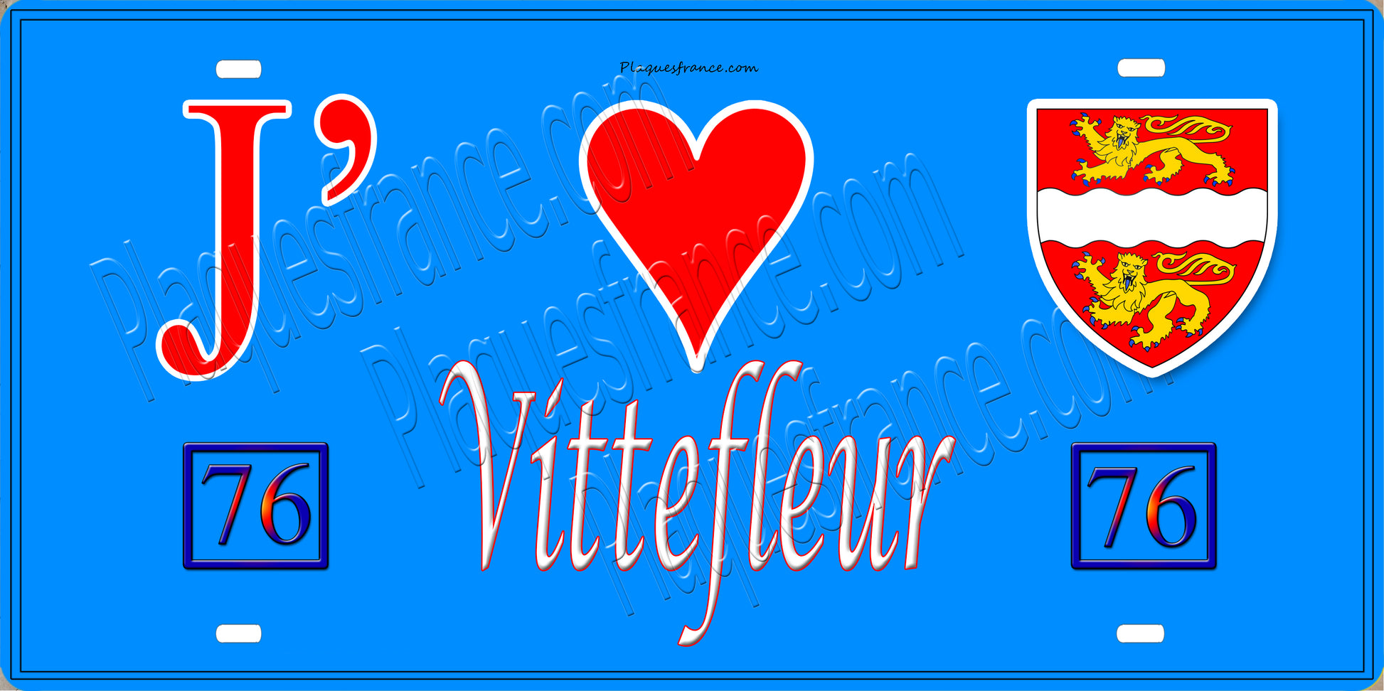 Plaque métal décorative 15X30 J' ❤️ Vittefleur, Seine Maritime (76) bleu