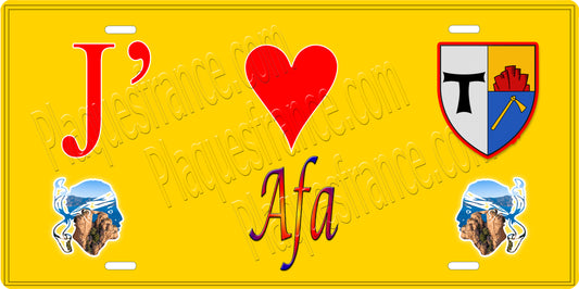 Plaque métal décorative 15 x 30 fond jaune J'❤️ Afa canton de Gravona-Prunelli (Corse-du-Sud)