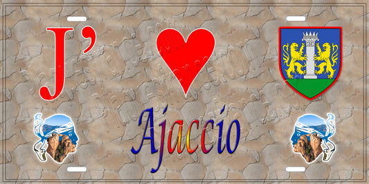 Plaque métal décorative 15 x 30 cm fond mur antique J' ❤️ Ajaccio Corse Corse du Sud