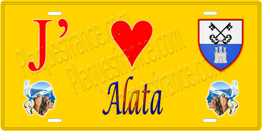 Plaque métal décorative 15 x 30 cm fond mur jaune J' ❤️ Alata canton Ajaccio  Corse du Sud - Plaquesfrance.com