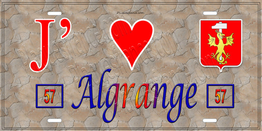 Plaque métal décorative 15 x 30 cm fond mur antique J' ❤️ Algrange Canton de Algrange  Moselle 57