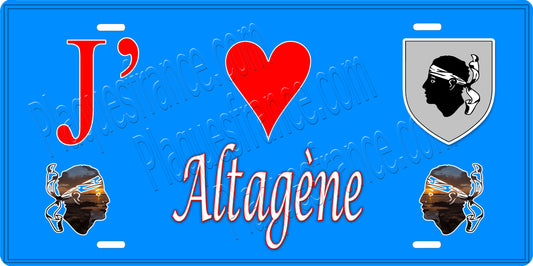 Plaque métal décorative 15 x 30 cm fond mur bleu J' ❤️ Altagène canton du Sartenais-Valinco  Corse du Sud