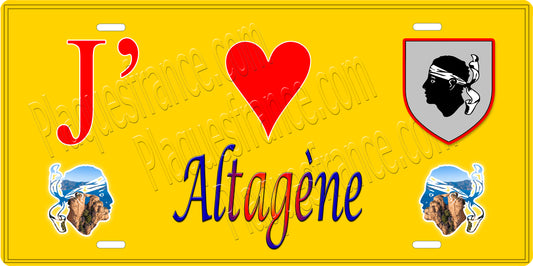 Plaque métal décorative 15 x 30 cm fond mur jaune J' ❤️ Altagène canton du Sartenais-Valinco  Corse du Sud