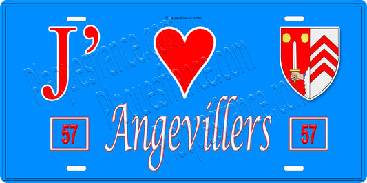 Plaque métal décorative 15 x 30 cm fond bleu J' ❤️ Angevillers Canton de Algrange  Moselle 57