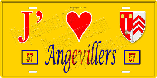 Plaque métal décorative 15 x 30 cm fond jaune J' ❤️ Angevillers Canton de Algrange  Moselle 57