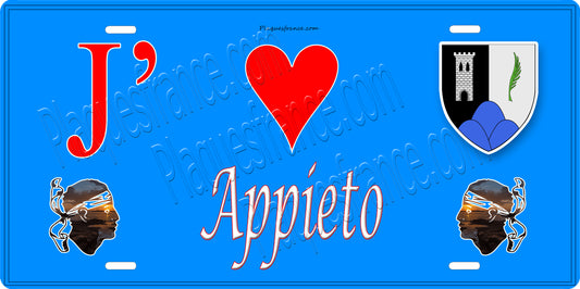 Plaque métal décorative 15 x 30 cm bleu J' ❤️ Appieto canton du Gravona-Prunelli  Corse du Sud
