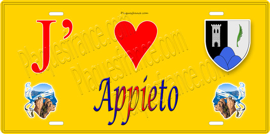 Plaque métal décorative 15 x 30 cm jaune J' ❤️ Appieto canton du Gravona-Prunelli  Corse du Sud