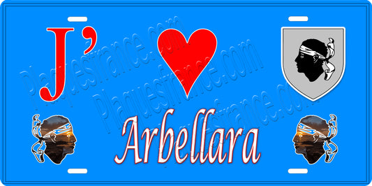 Plaque métal décorative 15 x 30 cm fond mur bleu J' ❤️ Arbellara canton du Sartenais-Valinco  Corse du Sud