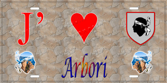 Plaque métal décorative 15 x 30 cm mur antique J' ❤️ Arbori Canton de Sevi-Sorru-Cinarca Corse du Sud