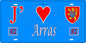 Plaque métal décorative,J' ❤️ Arras, Pas de Calais, fond bleu 62