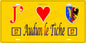 Plaque métal décorative 15 x 30 cm fond jaune J' ❤️ Audun le Tiche Canton de Algrange Moselle 57