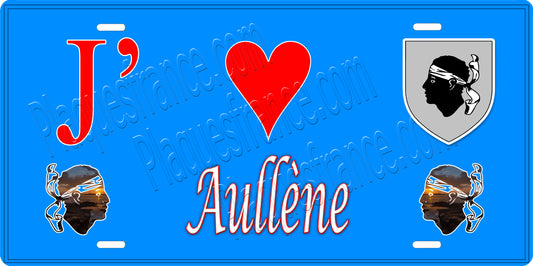 Plaque métal décorative 15 x 30 cm fond bleu J' ❤️ Aullène canton du Sartenais-Valinco  Co