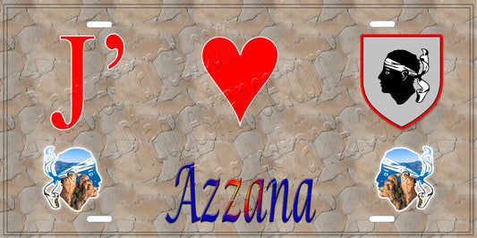Plaque métal décorative 15 x 30 cm mur antique J' ❤️ Azzana Canton de Sevi-Sorru-Cinarca Corse du Sud
