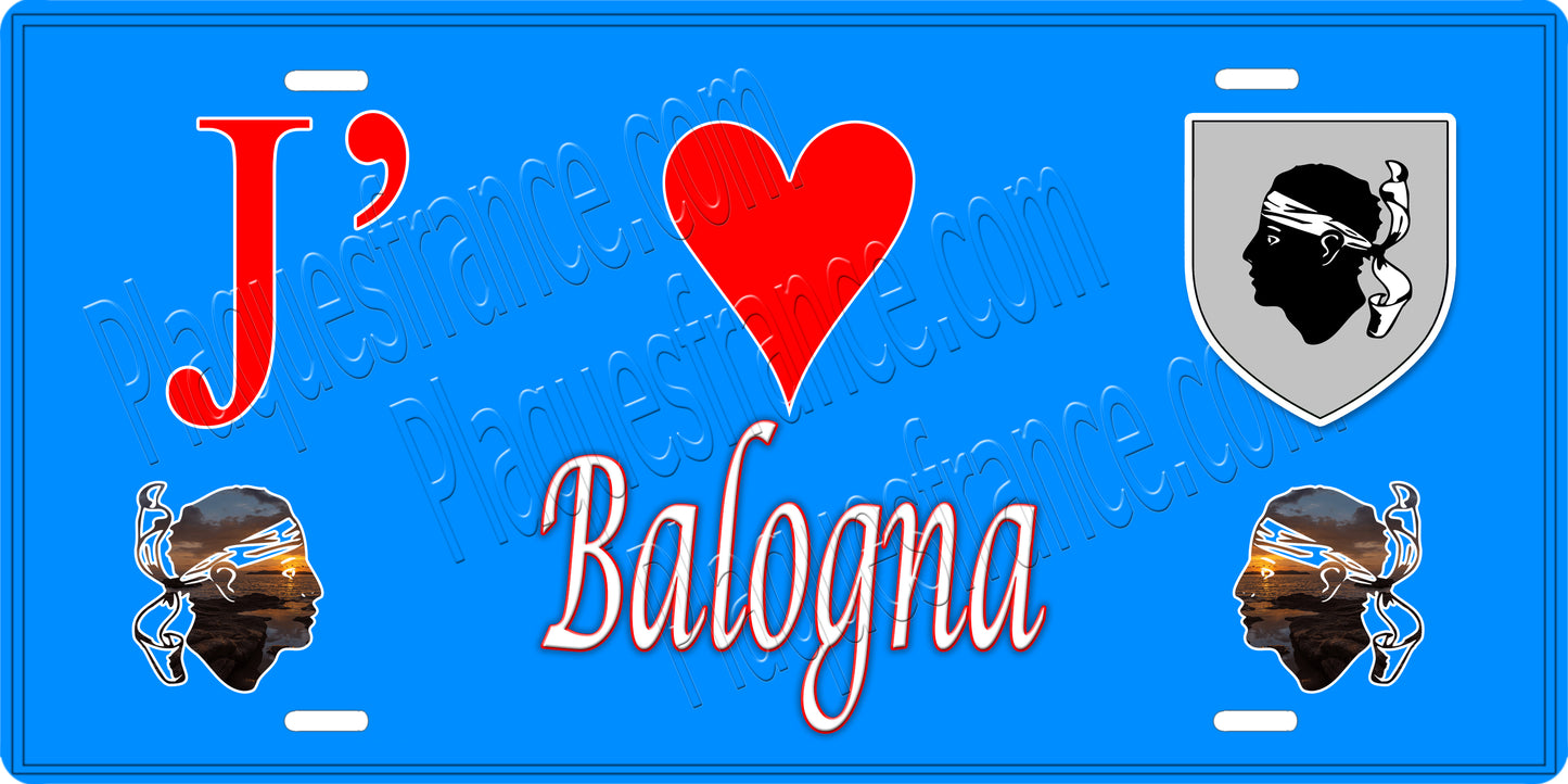 Plaque métal décorative 15 x 30 cm bleu J' ❤️ Balogna Canton de Sevi-Sorru-Cinarca Corse du Sud
