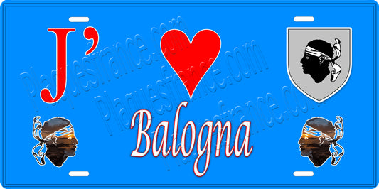 Plaque métal décorative 15 x 30 cm bleu J' ❤️ Balogna Canton de Sevi-Sorru-Cinarca Corse du Sud