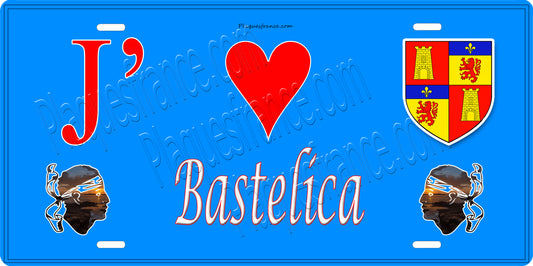Plaque métal décorative 15 x 30 cm bleu J' ❤️ Bastelica canton du Gravona-Prunelli  Corse du Sud