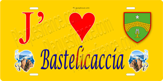 Plaque métal décorative 15 x 30 cm jaune J' ❤️ Bastelicaccia canton d' Ajaccio  Corse du Sud