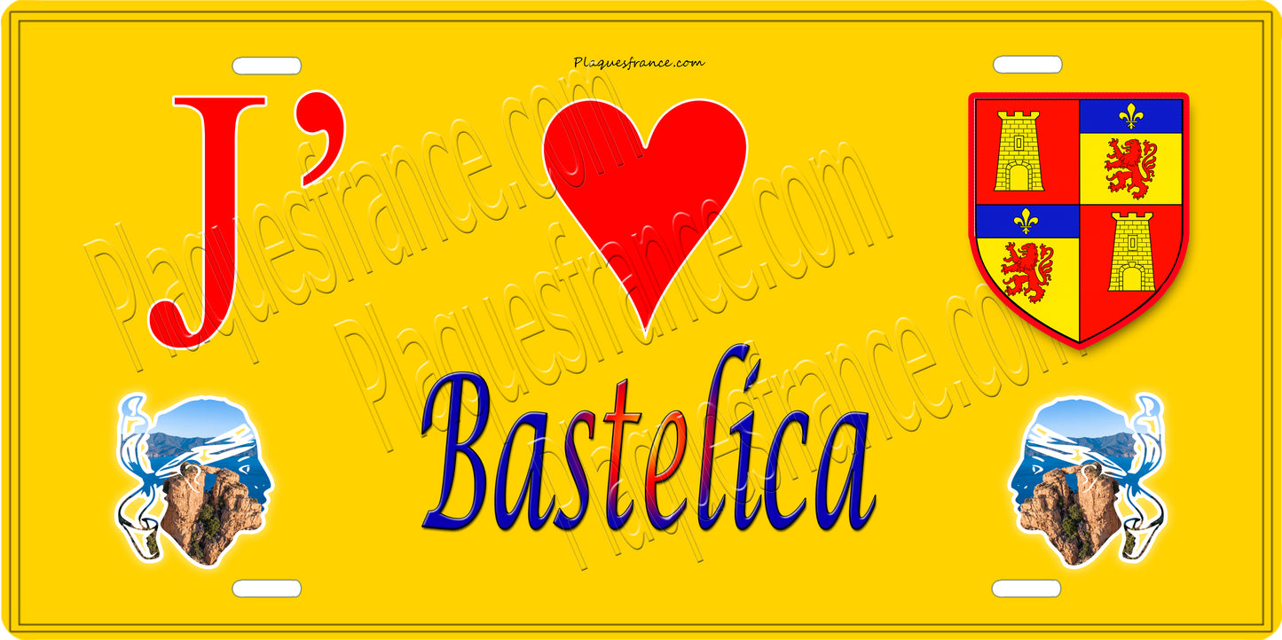 Plaque métal décorative 15 x 30 cm jaune J' ❤️ Bastelica canton du Gravona-Prunelli  Corse du Sud