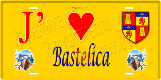 Plaque métal décorative 15 x 30 cm jaune J' ❤️ Bastelica canton du Gravona-Prunelli  Corse du Sud