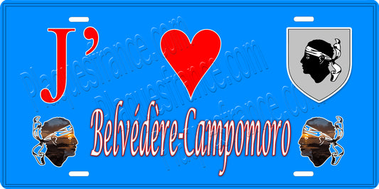 Plaque métal décorative 15 x 30 cm bleu  J' ❤️ Belvédère Campomoro canton du Sartenais-Valinco  Corse du Sud
