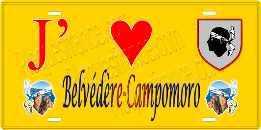 Plaque métal décorative 15 x 30 cm jaune J' ❤️ Belvédère Campomoro canton du Sartenais-Valinco  Corse du Sud