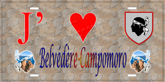Plaque métal décorative 15 x 30 cm mur antique J' ❤️ Belvédère Campomoro canton du Sartenais-Valinco  Corse du Sud
