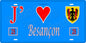 Plaque métal décorative J' ❤️ Besançon, Doubs, fond bleu 25