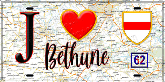 Plaque métal décorative  J' ❤️ Béthune, Pas de Calais (62)
