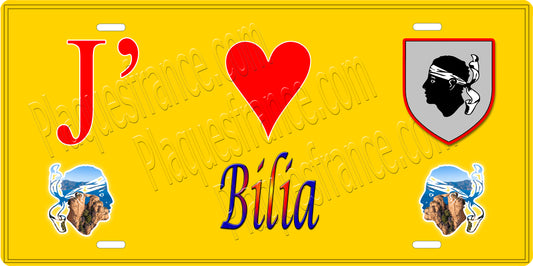 Plaque métal décorative 15 x 30 cm jaune J' ❤️ Bilia canton du Sartenais-Valinco  Corse du Sud