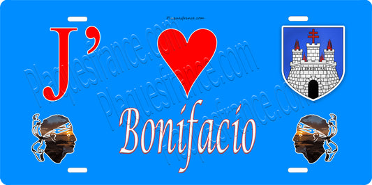 Plaque métal décorative 15 x 30 cm bleu J' ❤️ Bonifacio canton du Grand-Sud  Corse du Sud