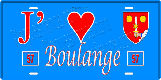 Plaque métal décorative 15 x 30 cm bleu J' ❤️ Boulange Canton de Algrange Moselle 57