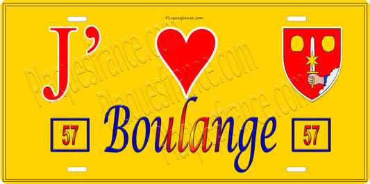 Plaque métal décorative 15 x 30 cm jaune J' ❤️ Boulange Canton de Algrange Moselle 57