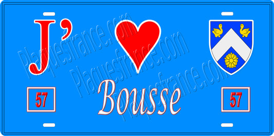 Plaque métal décorative 15 x 30 cm fond mur bleu 57 J' ❤️ Bousse, canton Metzervisse Moselle 57