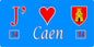 Plaque métal décorative J' ❤️ Caen, Calvados, fond bleu 14