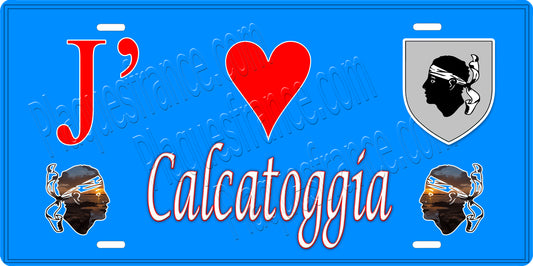 Plaque métal décorative 15 x 30 cm bleu J' ❤️ Calcatoggio Canton de Sevi-Sorru-Cinarca Corse du Sud