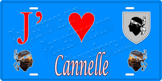 Plaque métal décorative 15 x 30 cm bleu J' ❤️ Cannelle Canton de Sevi-Sorru-Cinarca Corse du Sud