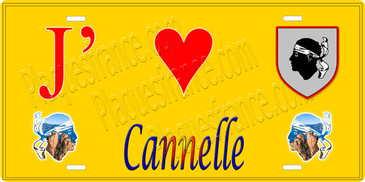 Plaque métal décorative 15 x 30 cm jaune J' ❤️ Cannelle Canton de Sevi-Sorru-Cinarca Corse du Sud