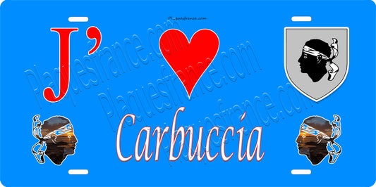 Plaque métal décorative 15 x 30 cm bleu J' ❤️ Carbuccia canton du Gravona-Prunelli  Corse du Sud
