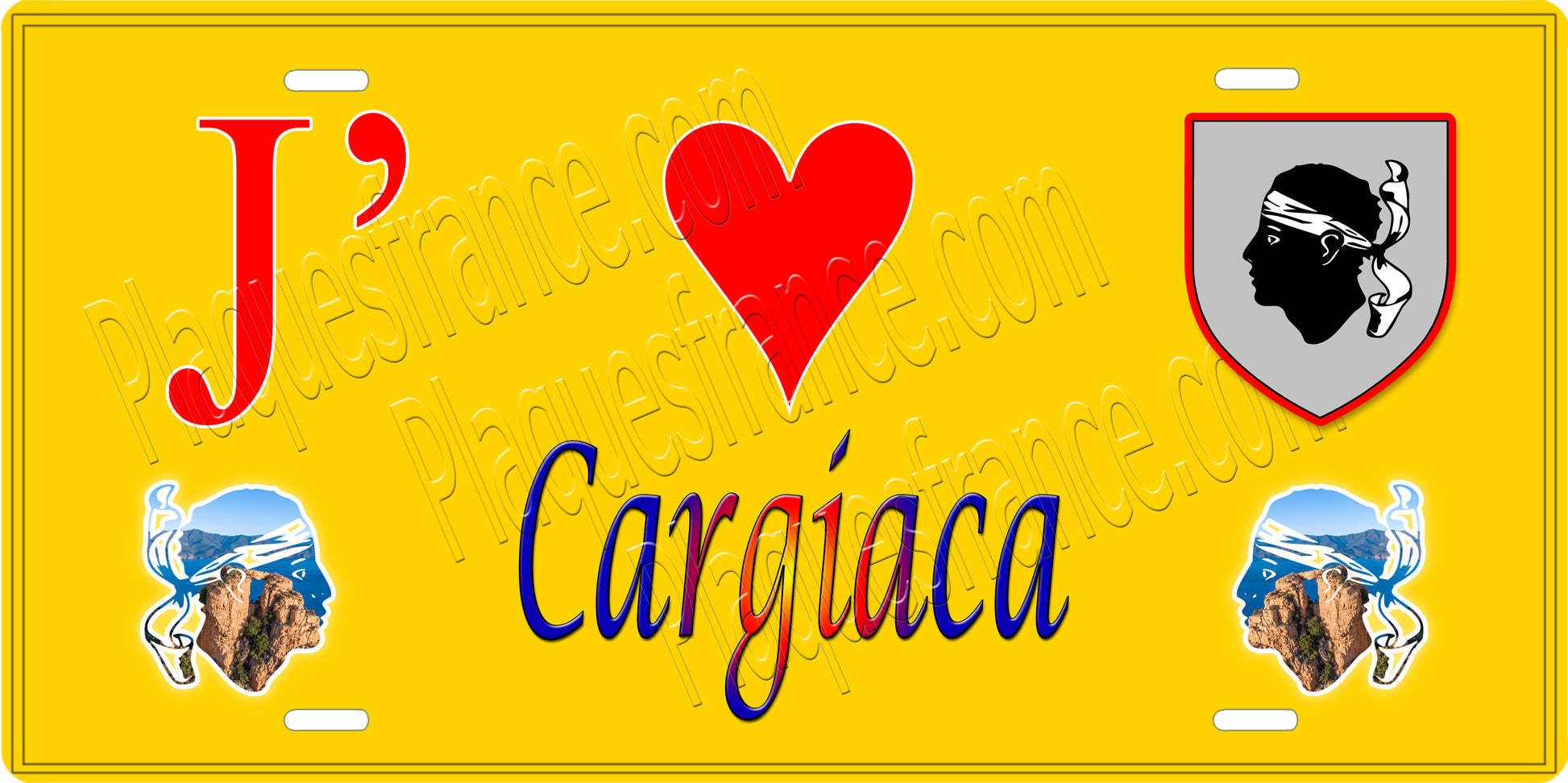 Plaque métal décorative 15 x 30 cm jaune J' ❤️ Cargiaca canton du Sartenais-Valinco  Corse du Sud - Plaquesfrance.com
