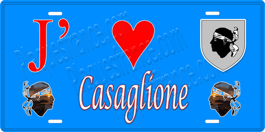 Plaque métal décorative 15 x 30 cm bleu J' ❤️ Casaglione Canton de Sevi-Sorru-Cinarca Corse du Sud