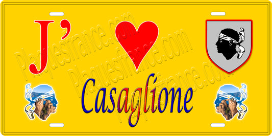 Plaque métal décorative 15 x 30 cm jaune J' ❤️ Casaglione Canton de Sevi-Sorru-Cinarca Corse du Sud